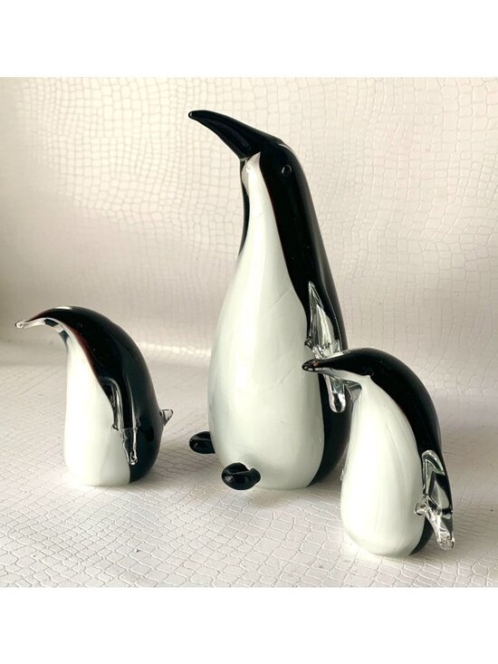 Other - 3 Art Glass Penguin Figurines Large & 2 Small Paperweight Vintage Hand Blown